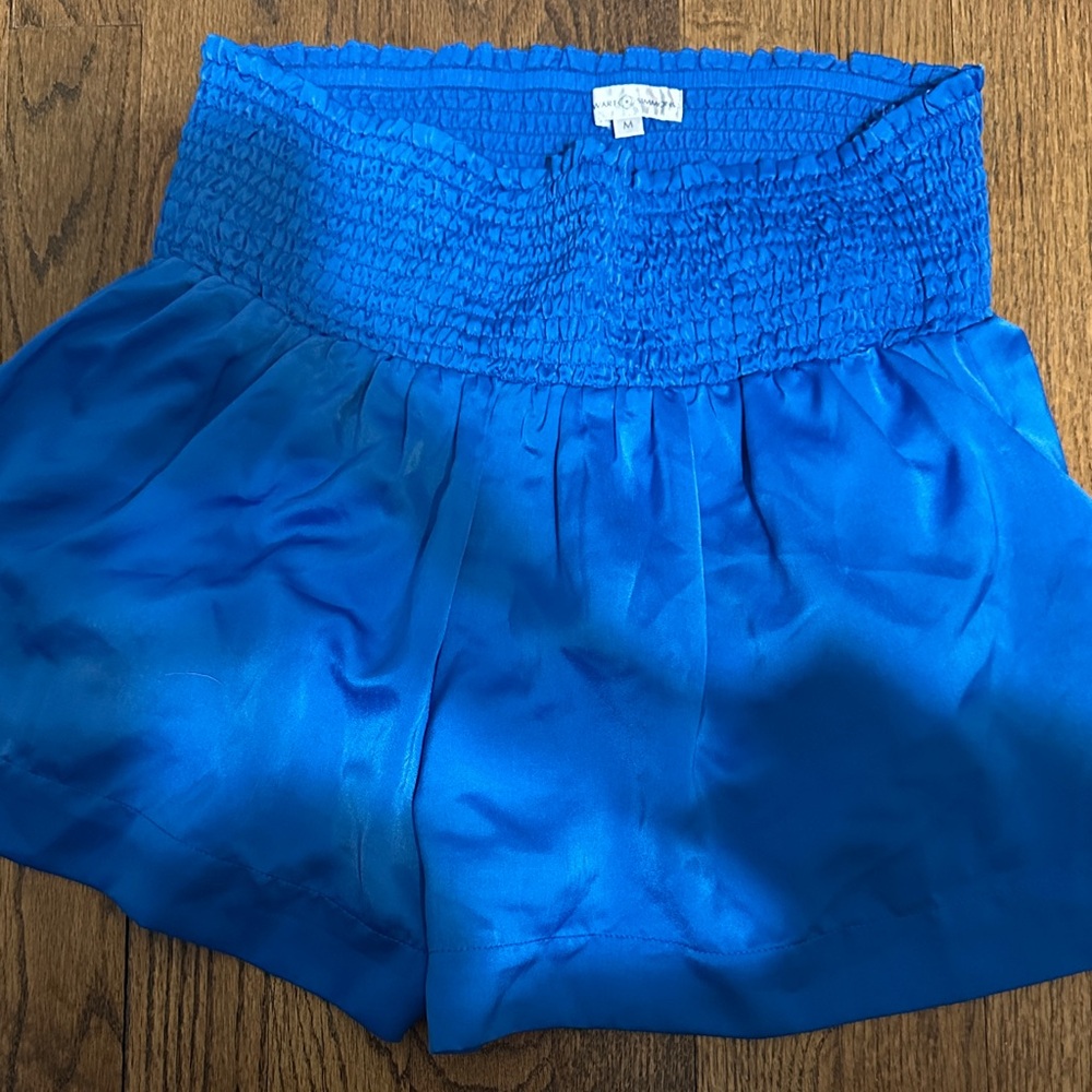 Smocked Waist Satin Blue Women’s Shorts
